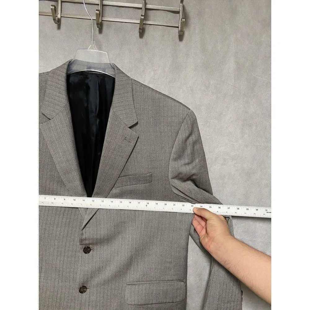 Ralph Lauren Blazer Men 44R Gray Beige 2B Flannel Wool Career Coat Jacket Luxury
